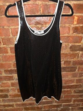 Zara Black Sequin Tank Dress with White Trim